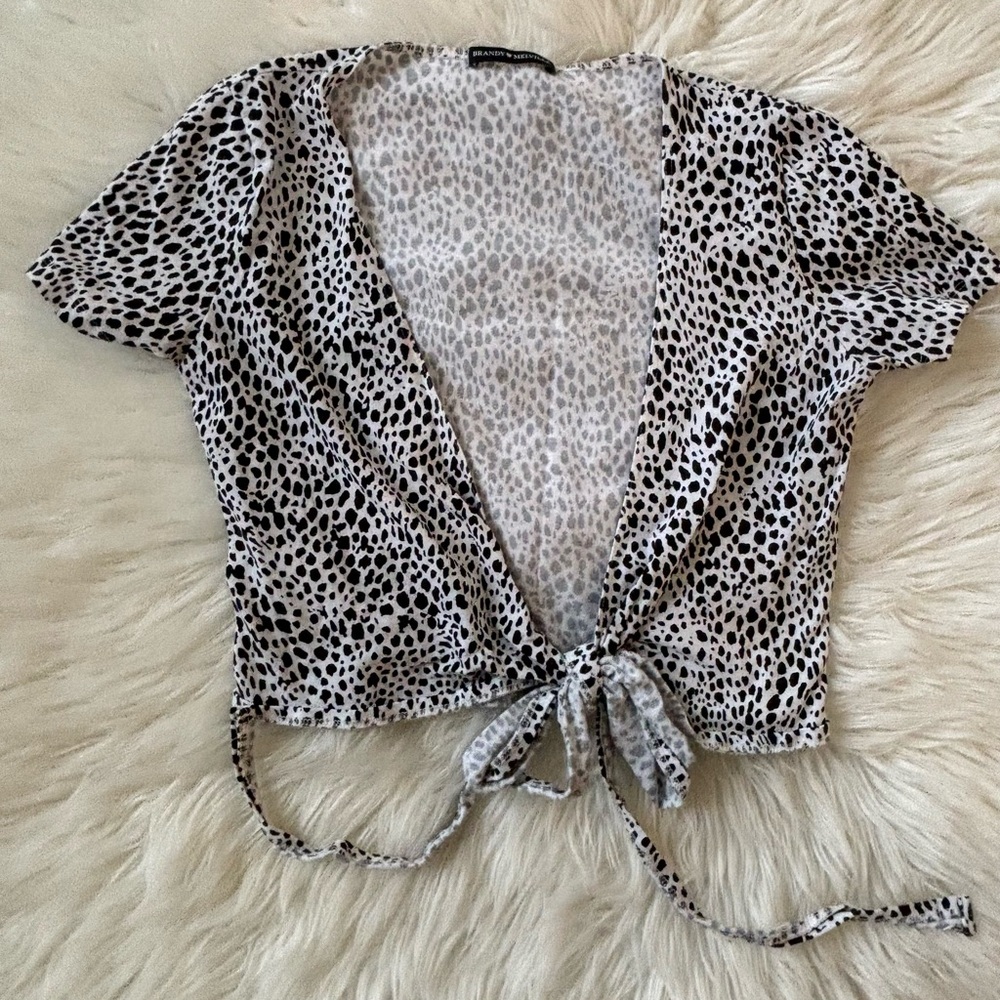 Brandy Melville Womens Top Leopard Print One Size Rae Wrap Cotton Blend
